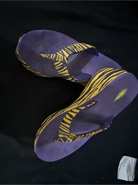 Volatile Purple & Yellow Tiger-Print Platform Sandals LSU